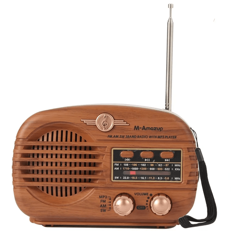 NONE X12A-AM FM Bluetooth Radio Retro Transistor Portable Battery Operated USB Music Player Wood
