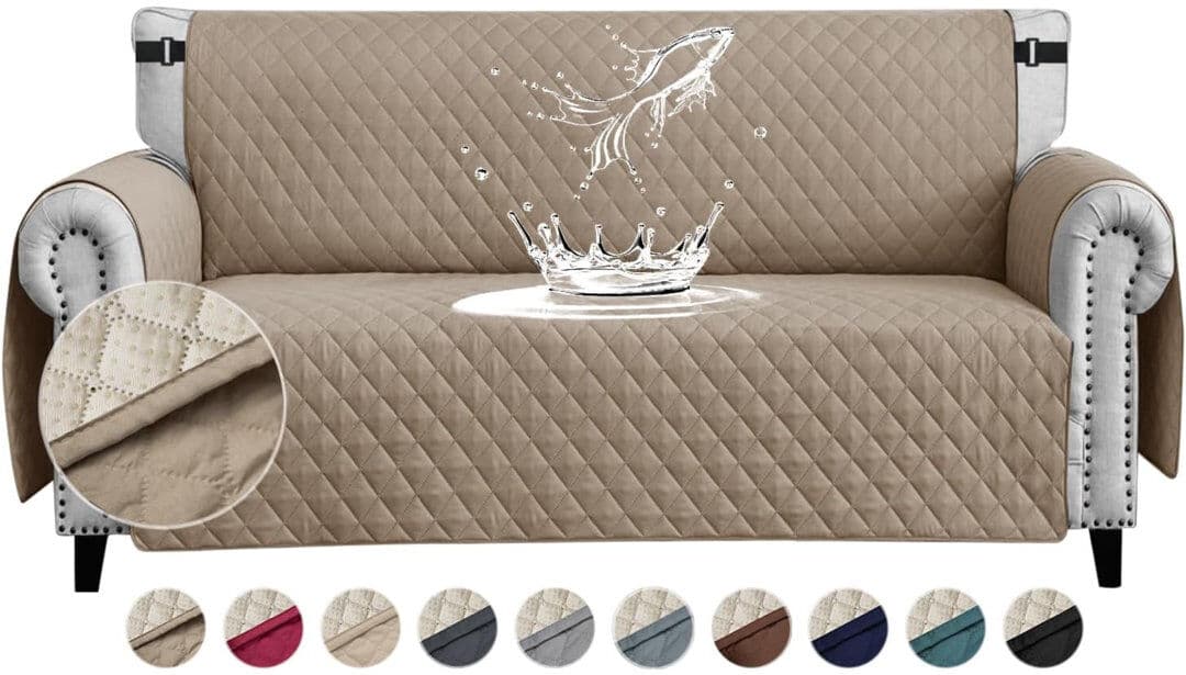 17 Stories Sofa Covers Water Resistant Sofa Slipcovers 2 Seater Waterproof Reversible Anti-Slip Anti-Scratch Sofa Cover With Non Slip Elastic Straps For Dogs Cat Coffee 110cm H X 145cm W X 4cm D
