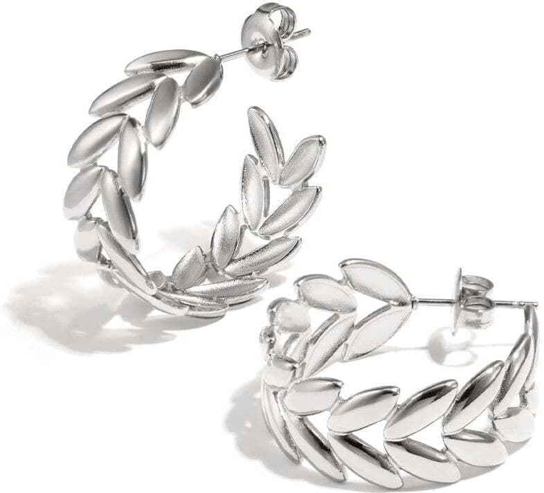 Paar Creolen ADELIA´S "LIVAYA Ohrringe Creolen mit Blattdesign aus Edelstahl", Damen, Gr. Damen, Edelstahl, silber (silberfarben), Ohrringe, Trendiger Blätterkranz verleiht den Creolen einen natürlichen Akzent