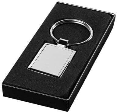 Portachiavi rettangolare in metallo con confezione regalo nera Personalizzate o neutre