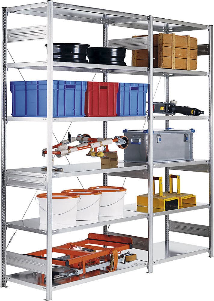 eurokraft pro Schwerlast-Steckregal, einseitig, HxBxT 3000 x 750 x 400 mm, verzinkt, Anbauregal