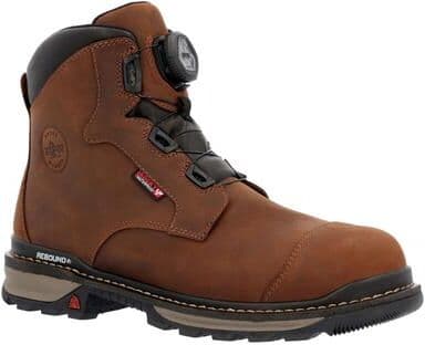 "Rocky Rams Horn 6"" BOA Comp Toe WP Work Boot (Men's) in Brown, Size 11.5 W, Leather/Memory Foam"