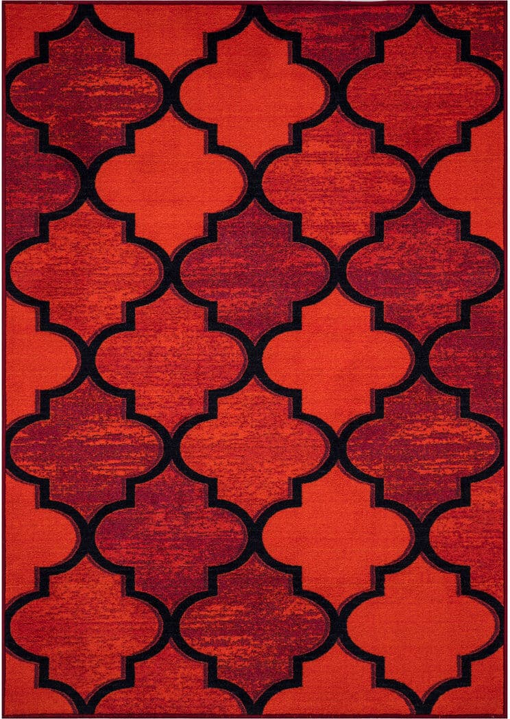 Mercer41 Modern Red Geometric Area Rug & Runner – Non Slip Large Living Room, Bedroom, Hallway & Kitchen Carpet Red Runner 80 x 300cm