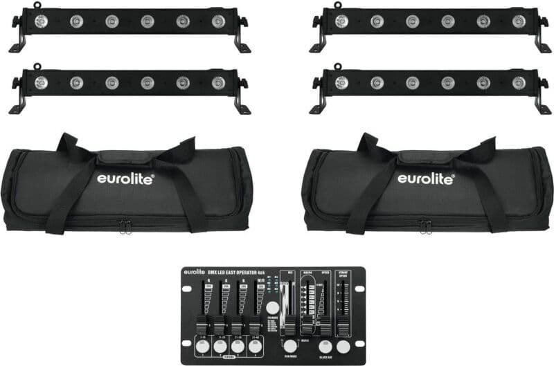 EuroLite Set 4x LED BAR-6 QCL RGBW + 2x Soft-Bag + Controller (20000405)