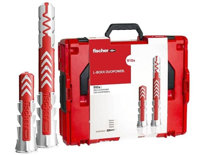 fischer DuoPower L-BOXX 102, pluggen assortiment met de universele plug DuoPower in hoogwaardige stapelbare kunststof box voor alle bouwmaterialen, voorgesorteerde set, 910 stuks