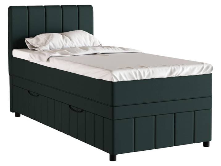 Boxspringbett Einzelbett 90x200, Dunkelgrün, AVALON, mit Bettkästen, mit Matratze, mit Topper, Panda Möbel