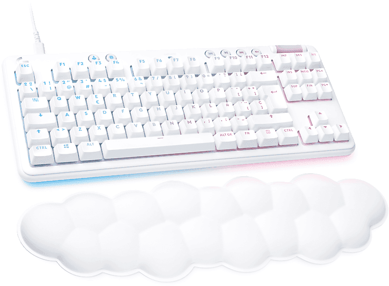 Teclado gaming - Logitech G G713 Linear Aurora Collection, USB, Reposamanos, Retroiluminación, RGB Lightsync, Controles multimedia, Blanco