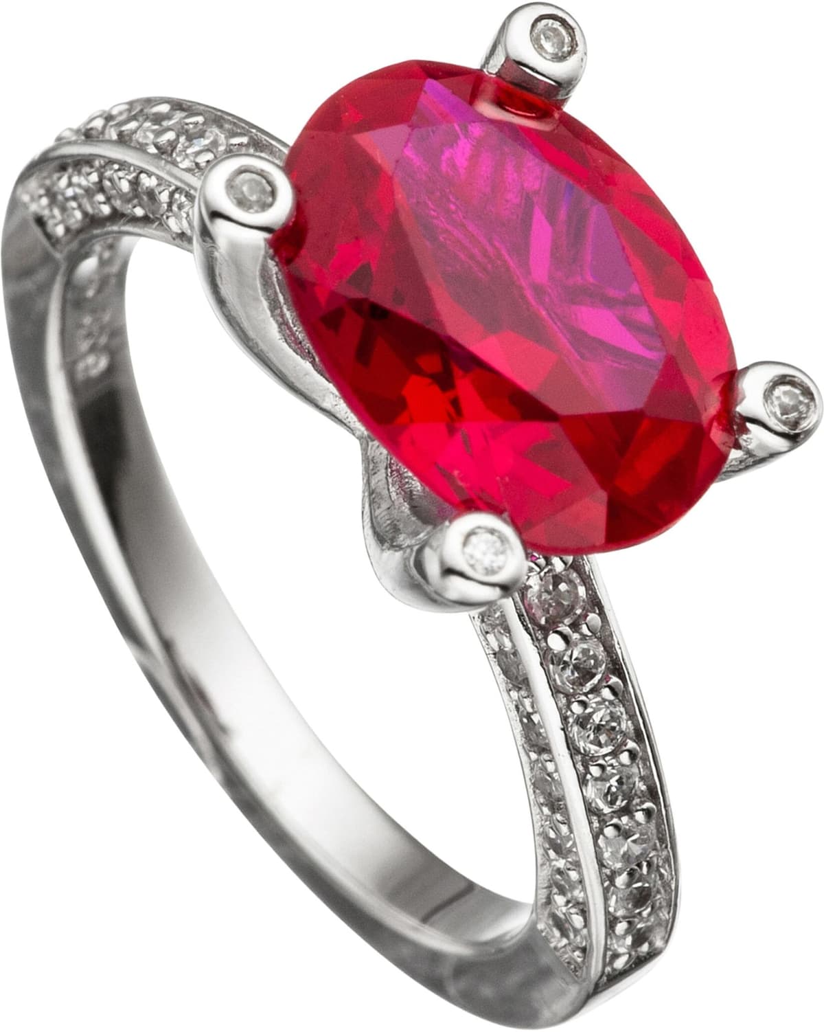 Silberring JOBO "Ring mit Zirkonia rot weiß" Gr. 58, silber (silber 925), Fingerringe, Damen, 58, Silber 925 (Sterlingsilber), Silberring, 925 Silber