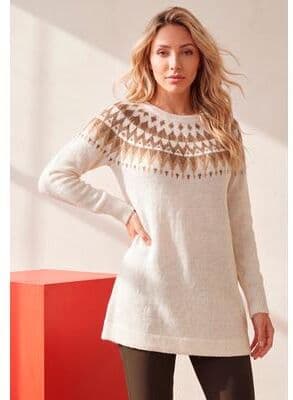 Plus Size Women's Fair Isle Pullover Sweater by Roaman's in Ivory Aspen Fair Isle (Size 26/28)