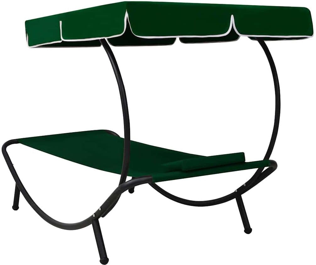 vidaXL Chaise longue de jardin avec auvent et oreiller vert