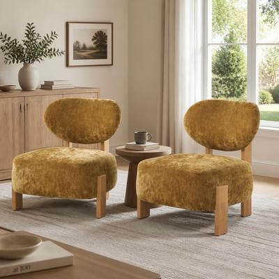 Christopher Knight Home Calista Textured Fabric Accent Chair with Oval Backrest and Solid Wood Legs Set of 2