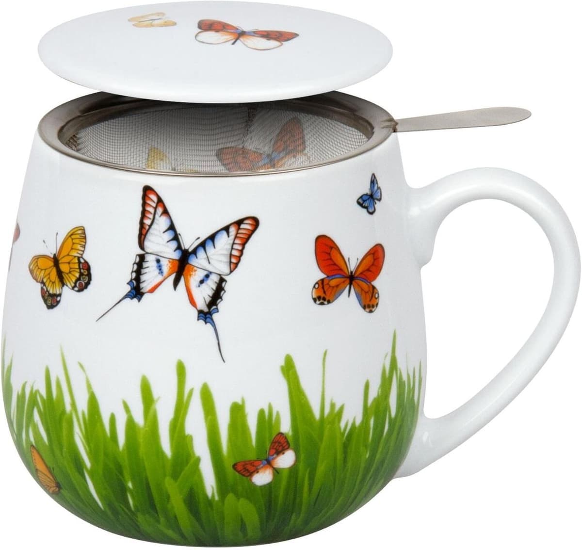 Tasse KÖNITZ "Schmetterlingswiese", weiss (weiß), H:9,7cm Ø:8,2cm, Porzellan, Trinkgefässe, Tasse weiß Ø 8,2cm x 9,7cm, 420ml, 1 Stk.