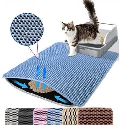 Uplift Picks Large Cat Litter Mat Double Layer Honeycomb Waterproof Scatter Control Floor Mat blue 45x60 Cm