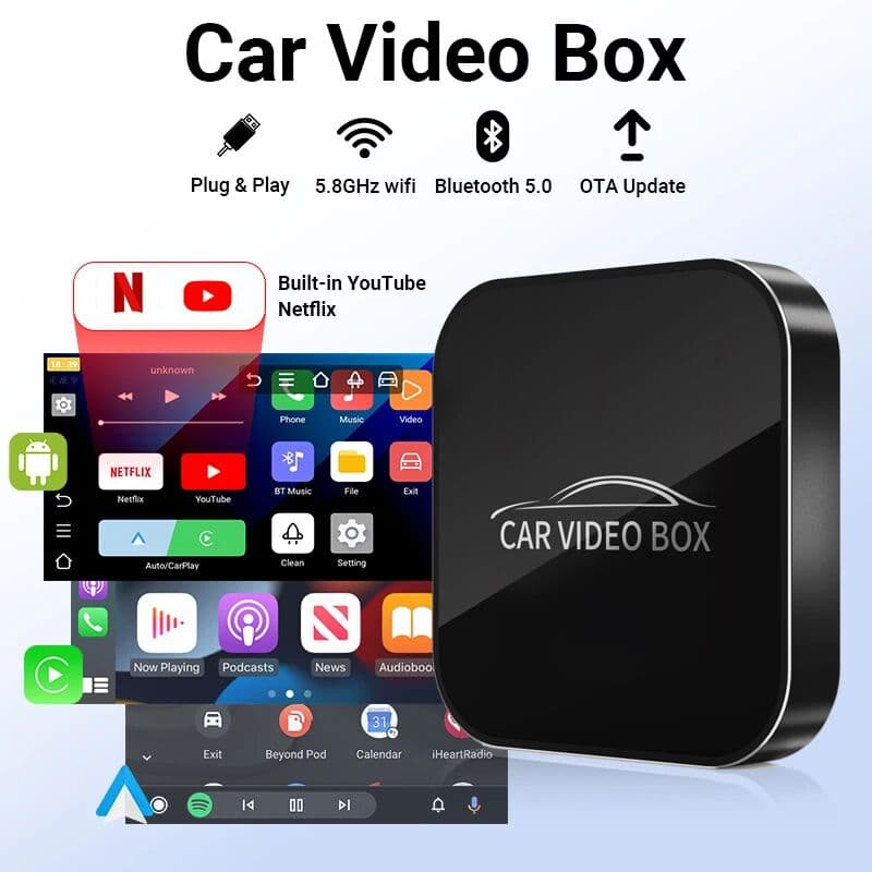 XUDA 2024  Smart Car Video Box Carplay Adapter Wired to Wireless Carplay& Android Auto Cars Smart AI Box For Netflix Youtube