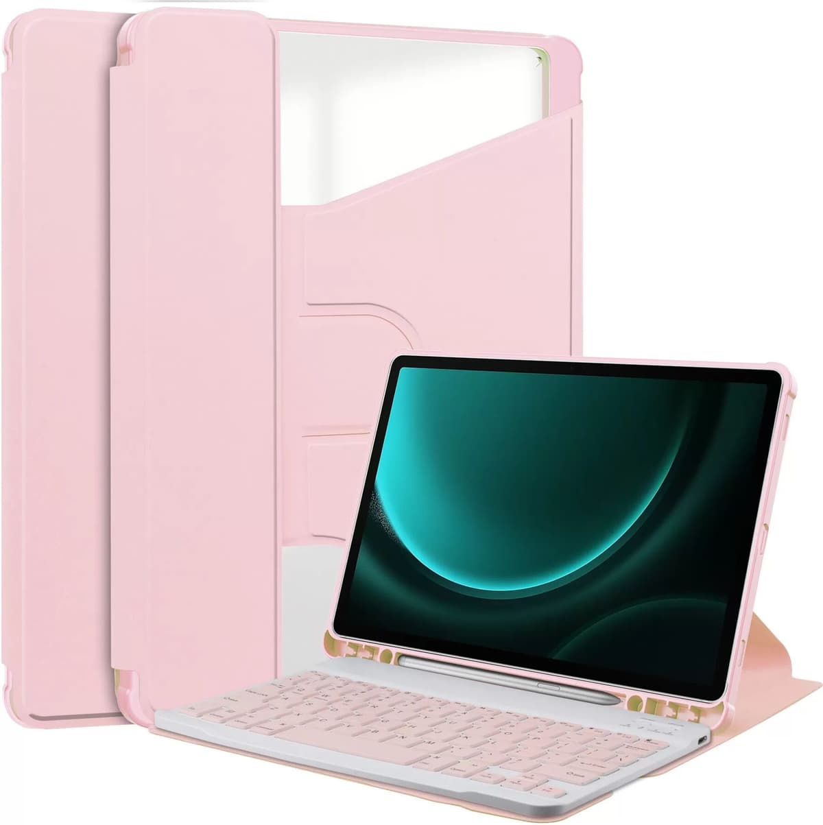 INF 360° drehbare Bluetooth-Tastaturhülle kompatibel mit Samsung Galaxy Tab S10 Ultra/S9 Ultra/S8 Ultra - Pink