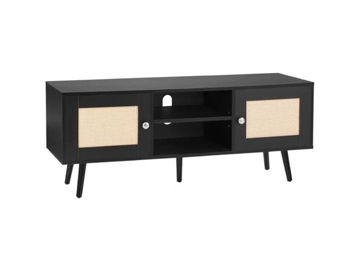 VEVOR Rotan TV-kast, 1200 x 400 x 490 mm, Boheemse tv-console voor 55 inch tv's, moderne tv-kast uit het midden van de eeuw, tv-bank met verstelbare planken voor woonkamer en multimedia-kamer, zwart