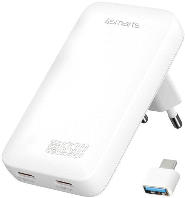 FlatPlug Slim Dual Vægoplader - 4smarts - 65W / 2x USB-C - Hvid