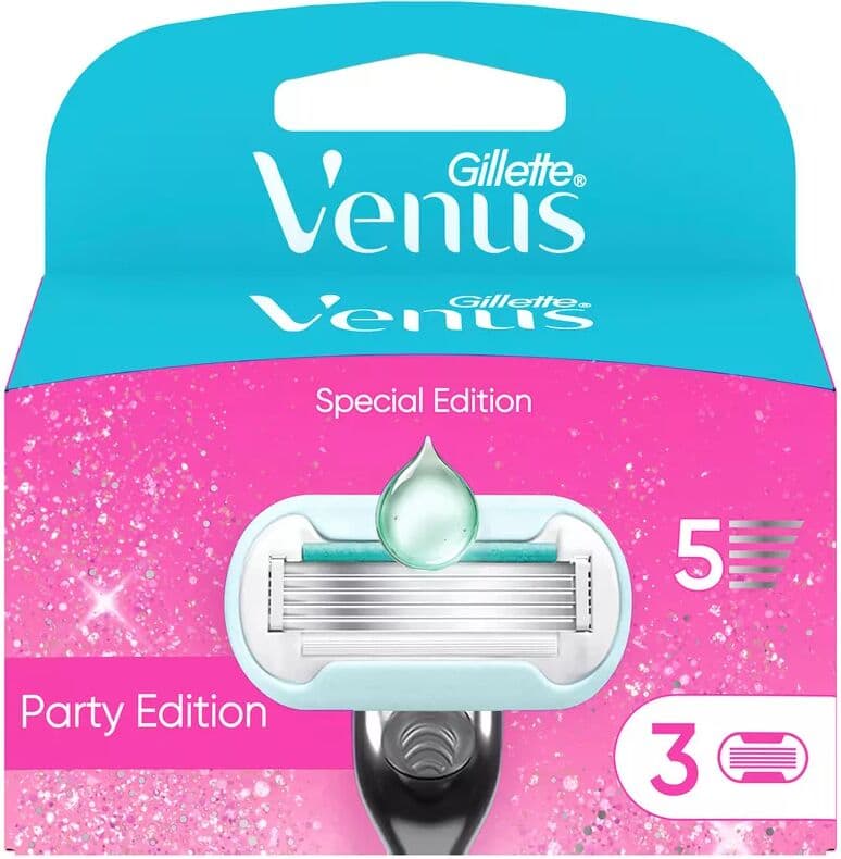 Gillette Venus - Party Edition Ersatzklingen für Frauen mit sensibler Haut, 3 Ersatzklingen, 3 Stück