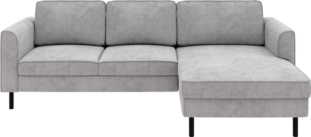 Ecksofa HOME AFFAIRE "Booster II, whlw. mit Schlaffunktion & Bettkasten, Fuss schwarz", grau (opal grau), B:232cm H:83cm T:161cm, 88% Polyester, 12% Nylon, Sofas, Ecksofa, Recamiere beidseitig montierbar,L-Form, in Cord & Struktur LEO o. LINO opal grau B/