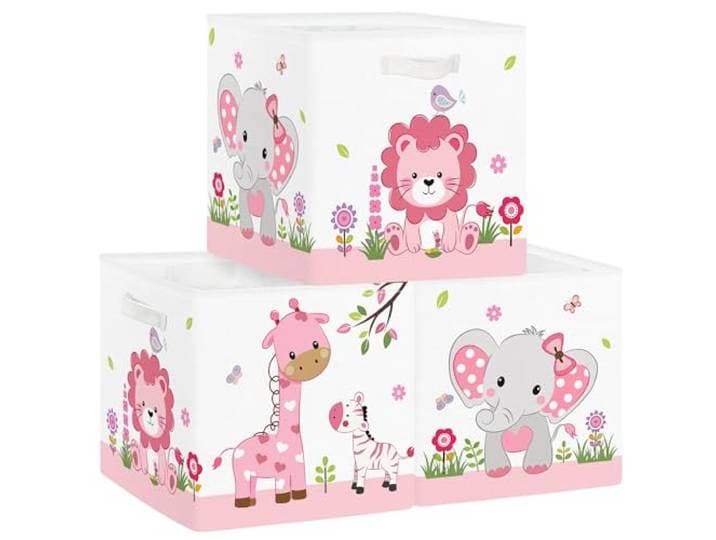 Clastyle Lot de 3 Boite Rangement Tissu Animal Jungle Cube de Rangement Pliable Adolescent Panier Kallax pour Salle de Bain\, Rose\, 30x30x30 cm