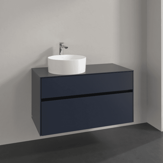 Villeroy und Boch Collaro Waschtischunterschrank C039B0VQ 100x54,8x50cm, Waschtisch links, LED-Beleuchtung 7,3 W, marine blue