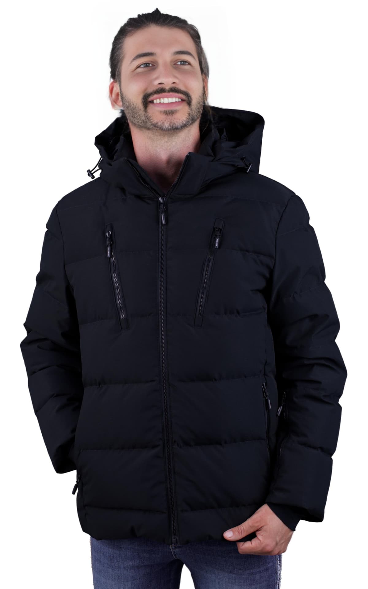 Heren Warme Donsjas Winterjas Zwart