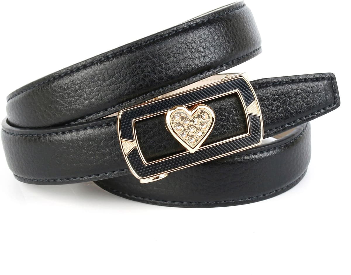 Ledergürtel ANTHONI CROWN, Damen, Gr. 80, schwarz, Leder, unifarben, Gürtel Ledergürtel, mit aufwendiger Schmuck-Schliesse, Herz, Glitzersteine schwarz 80