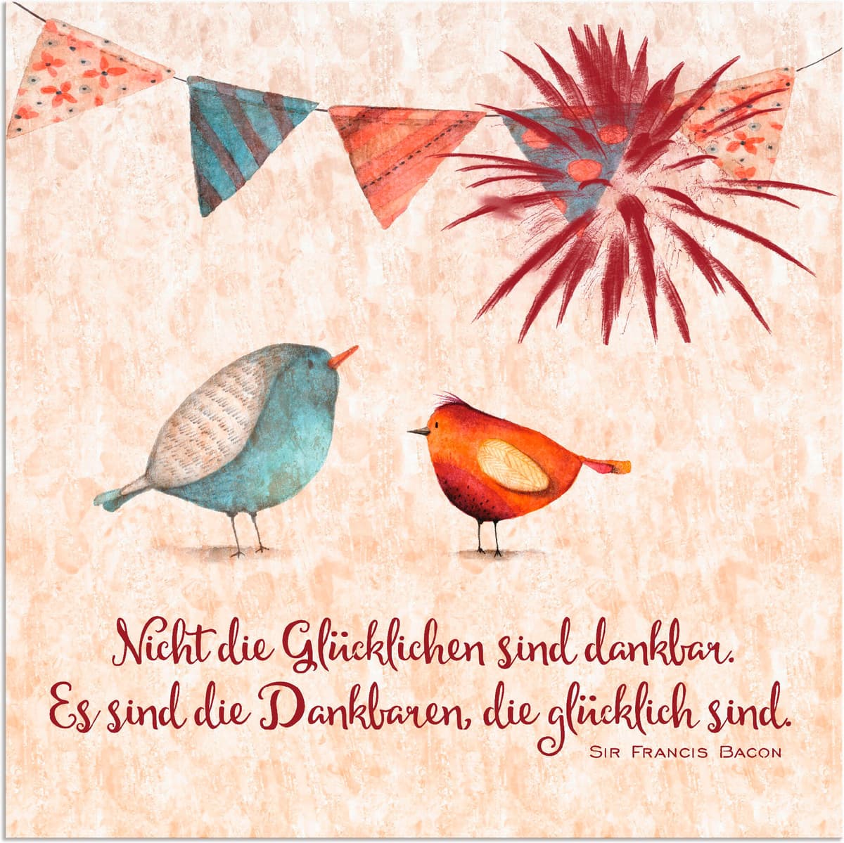 Wandbild ARTLAND "Lebensweisheit Glücklich", beige (farbe bild(er): naturfarben), B:40cm H:40cm, Bilder, Wandbild, als Alubild, Leinwandbild in verschied. Grössen farbe bild(er): naturfarben B/H/T: 40cm x 40cm, Alu-Dibond-Druck Tiere, 1 Stk.