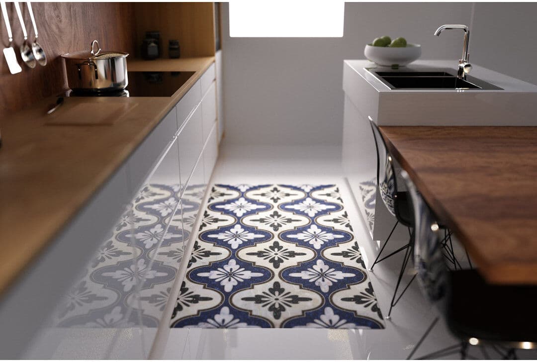 Lark Manor Maroc Vinyl Floor Mat Blue 100cm L x 147cm W