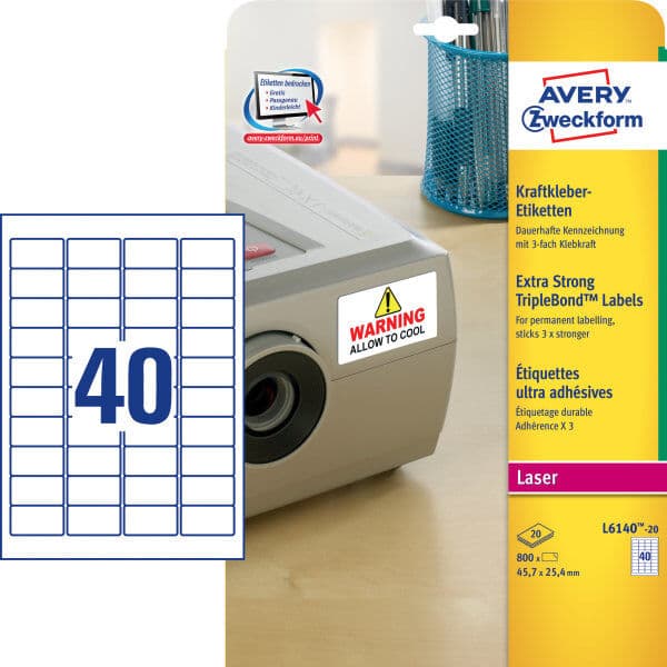 Avery L6140 Etiketter   45,7x25,4 Mm   800 Stk.
