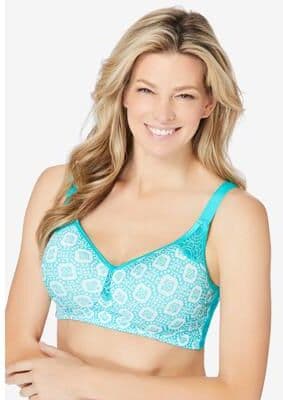 Plus Size Women's Stay-Cool Wireless Wicking T-Shirt Bra by Comfort Choice in Aquamarine Batik Tile (Size 46 G)