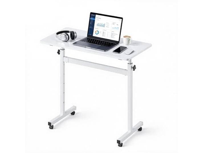 VEVOR Bureau Assis-Debout Réglable en Hauteur 810x410 mm Bureau Mobile\, avec roulettes Verrouillables\, pour Télétravail\, Ordinateur Portable et Maison\, avec Crochet\, Capacité de Charge 25 kg\, Blanc