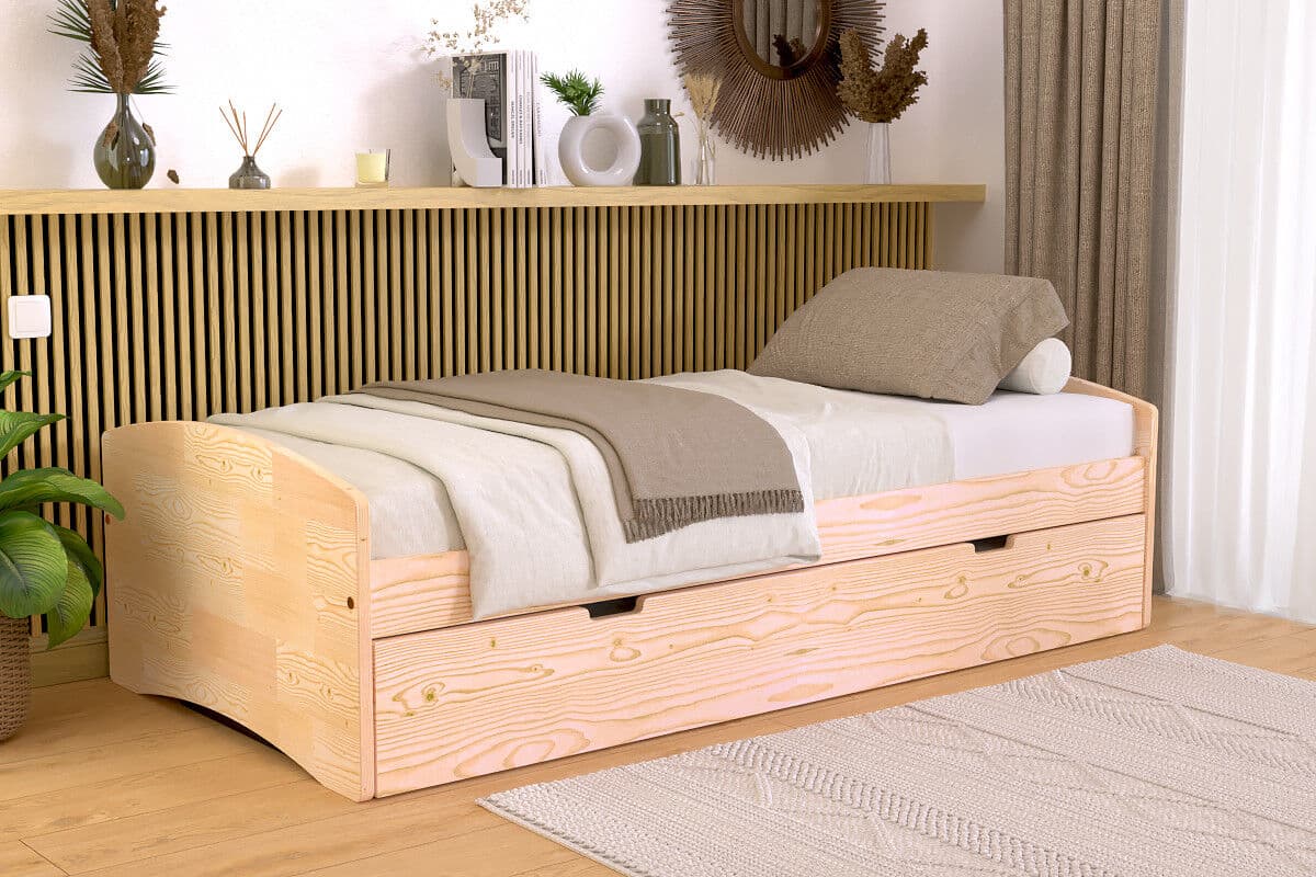 ABC MEUBLES Ausziehbett 90x190 Happy aus Massivholz - Roh (ohne Lack)