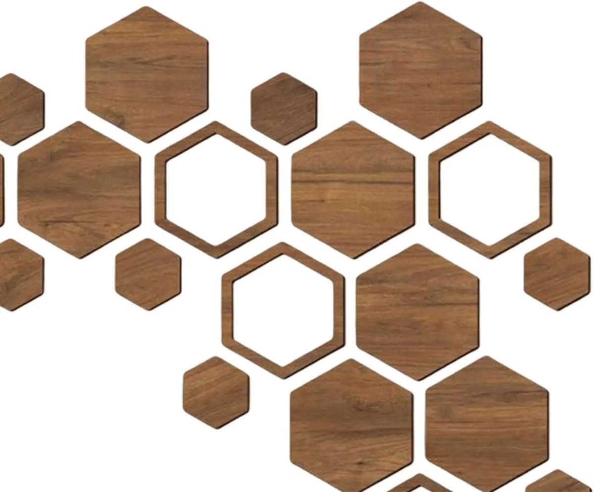 Kesoto Hexagonal Shaped Wooden Wall Stickers Home Decoration 3D DIY Decals Murals Wallpaper for Bedroom, Living Room, Office, Door