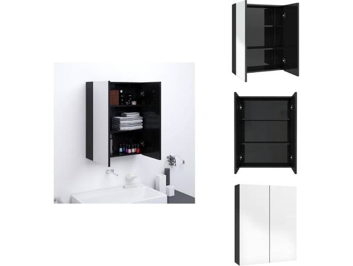 vidaXL - Badkamerkast - met - spiegel - 60x15x75 - cm - MDF - glanzend - zwart