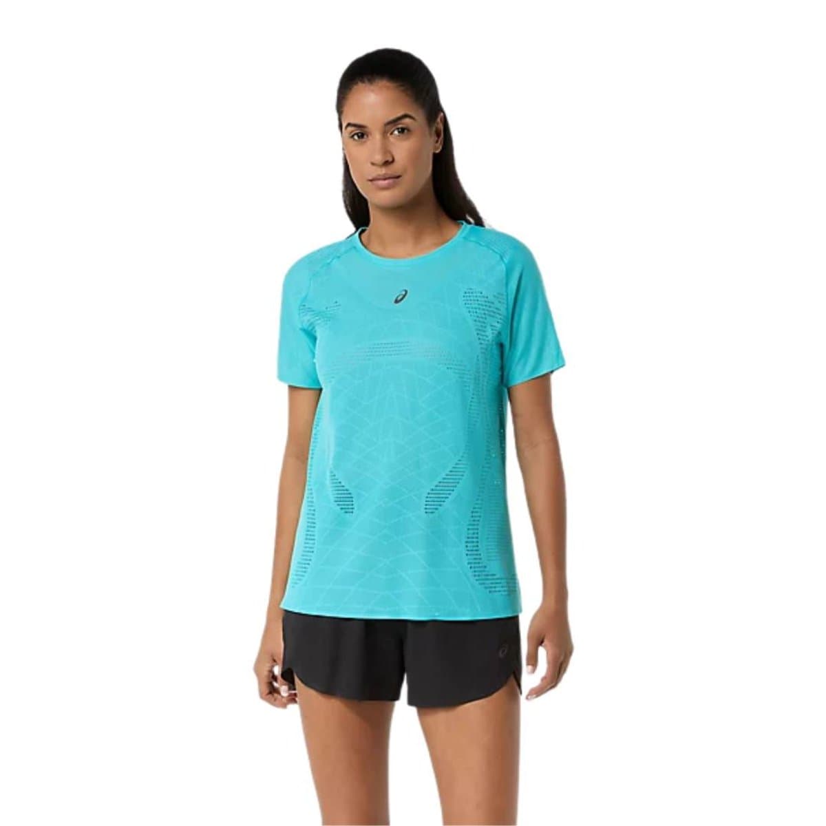 Camiseta Asics Metarun Top Manga Curta Azul Feminina, Tamanho M Mulher