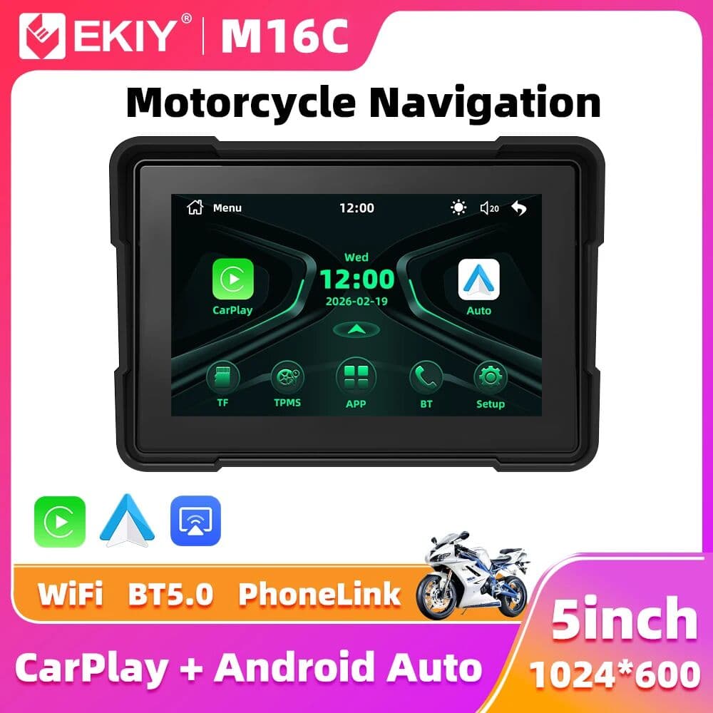 EKIY 5 inch Portable Digital Motorcycle Dashboard Wireless CarPlay Moto Android Auto GPS Navigation Display Screen Monitor BT5.0