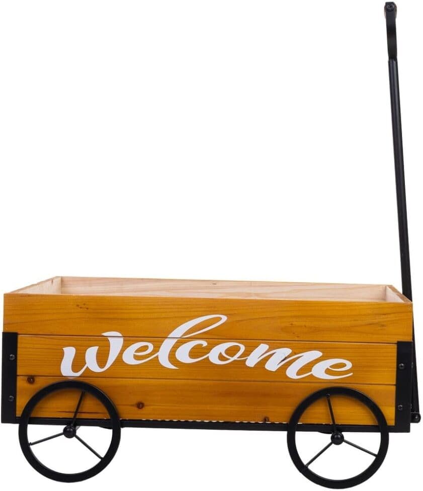 Wanderlust deco Carretilla de madera y metal con mango de arrastre 63x39,5x72h cm