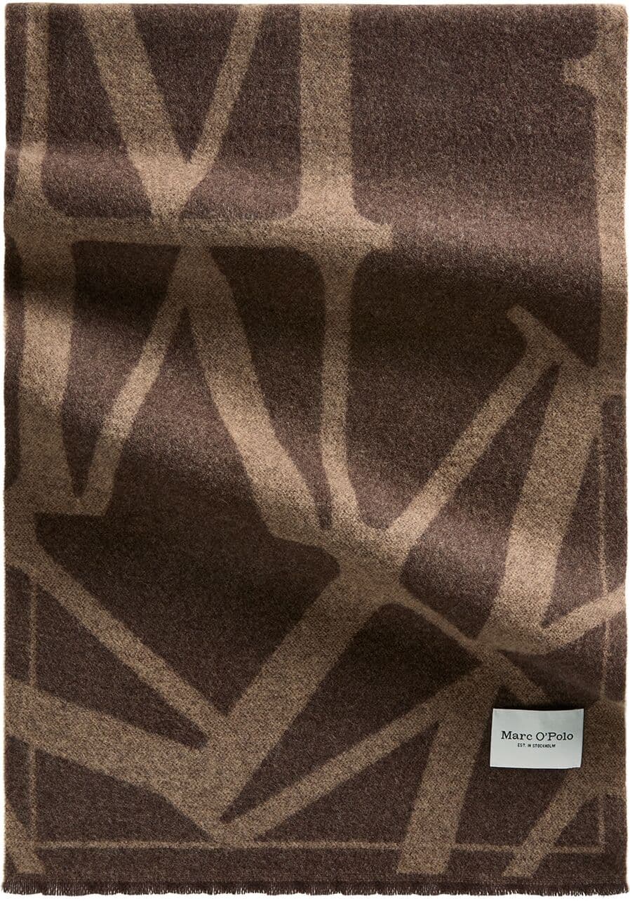 Marc O' Polo Wollschal MARC O'POLO, Damen, braun (schwarz braun), Strick, Schurwolle, Modetücher Wollschal, mit auffälligem Allover-Monogramm-Design schwarz braun Einheitsgröße