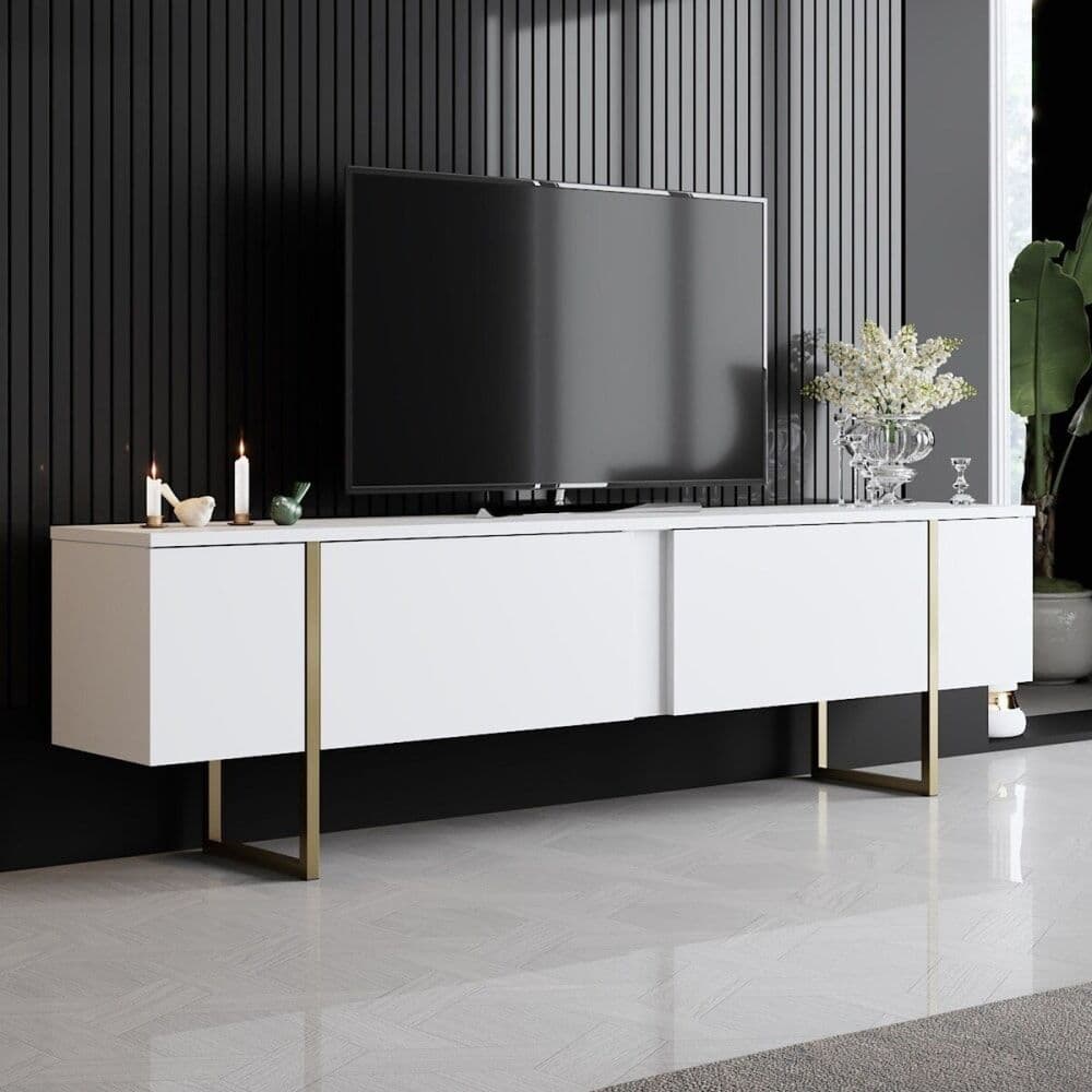 Calicosy Mueble tv 2 puertas abatibles l180 cm - blanco y oro