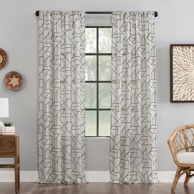 Archaeo Jigsaw Embroidery Linen Blend Curtain, Single Panel