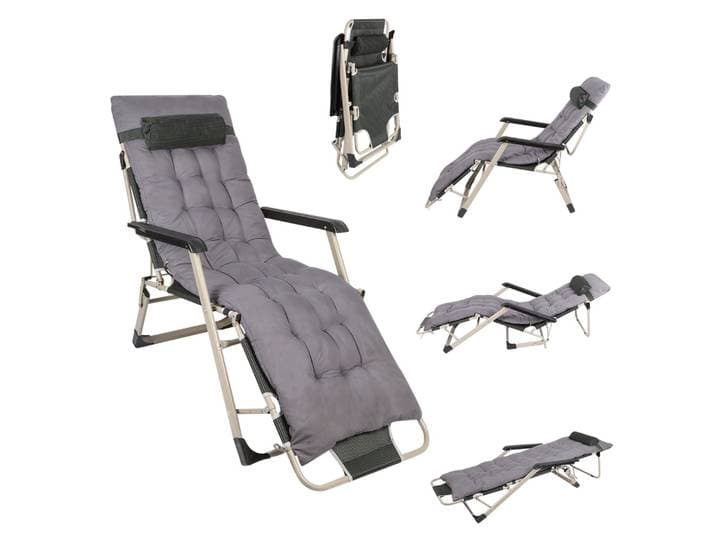 Chaise longue pliante, chaise longue de jardin avec dossier réglable, chaise de relaxation avec coussin