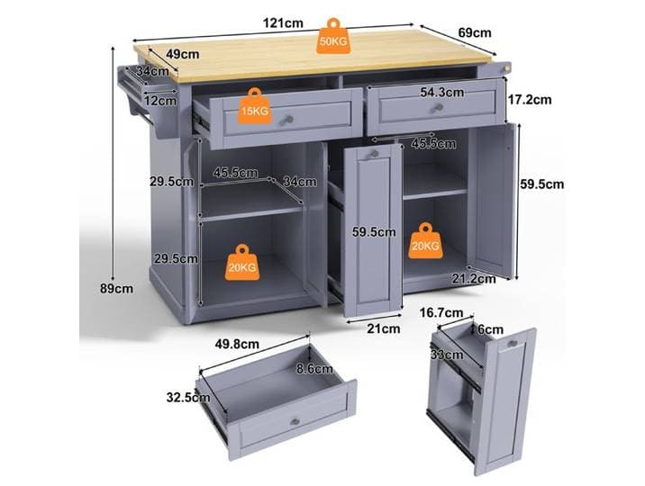 Îlot de cuisine mobile en MDF avec plan rabattable rangement tiroirs et roulettes verrouillables pour cuisine et salle à manger