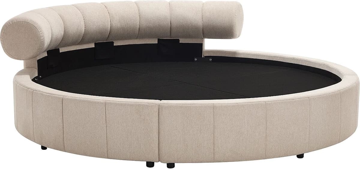 Vente-unique Lit rond 220 x 220 cm - Tissu texturé - Beige - ROGILA