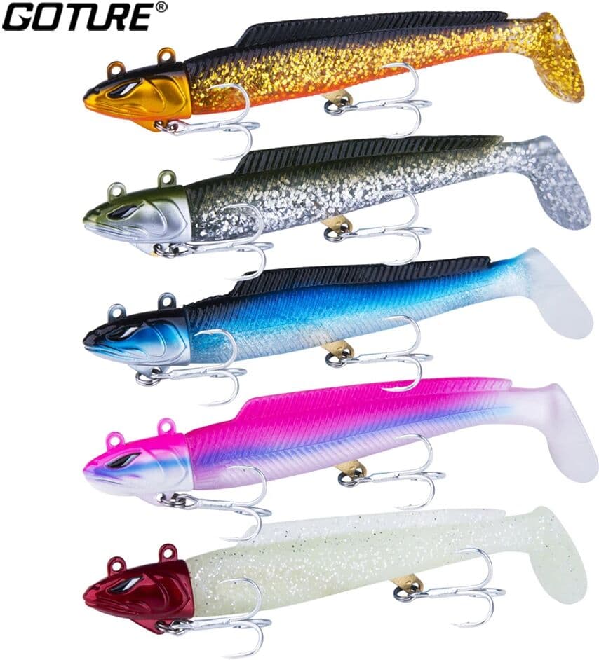 Goture Luna 5pcs/set Fishing Lure Swimbait Jig Head Rubber Tail Soft Lure Searchbait 18g 21g 28g Silicone Bait Fishing Tackle