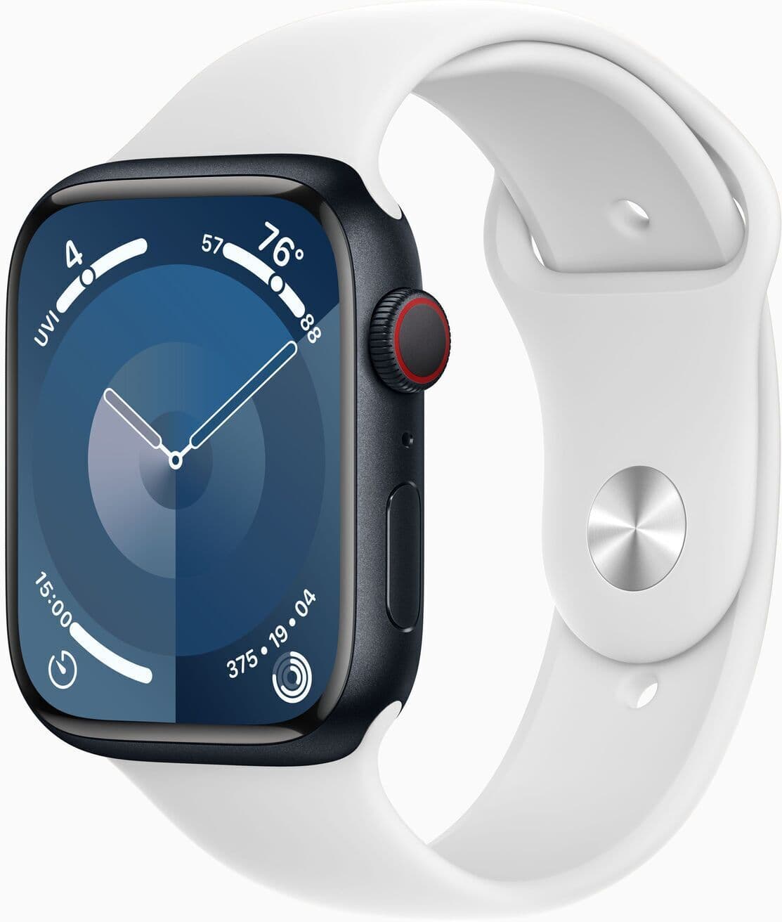 Apple Watch Series 9 Aluminium 45 mm (2023)   GPS   Północ   Biały pasek sportowy M/L - Refurbished