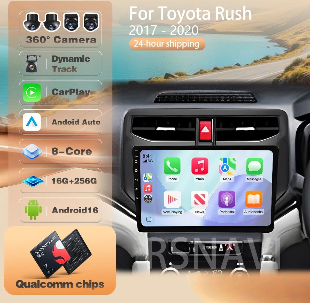 RSNAVI For Toyota Rush 2017 - 2020 Carplay Auto BT Multimedia Player Autoradio GPS Stereo app control Plug and Play WIFI+4G Android 16