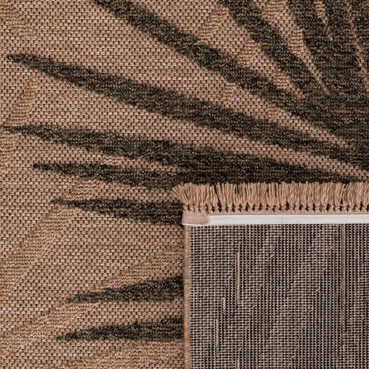 Teppich PACO HOME "Cologne 491", beige, B:240cm H:11mm L:340cm, Polypropylen (PP), Teppiche, Teppich, Flachgewebe, Blätter, Hoch-Tief Effekt, mit Fransen, Outdoor geeignet beige B : 240cm 1 Stk., 11mm, L: 340cm