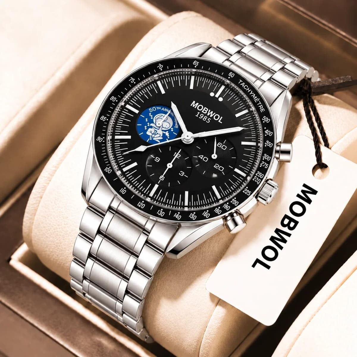 NONE MOBWOL  Men's Watches Luminous Calendar Business Quartz Watch Mens Luxury Sport Waterproof Stainless Steel Man Wristwatches