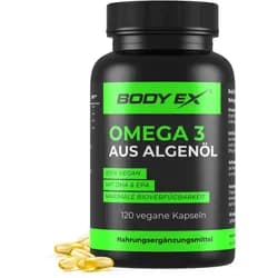 Body Ex® Omega 3 aus Algenöl, vegan, 120 Softgel Kapseln, 2000mg pro Tag (600 DHA & 300mg EPA), aus nachhaltigen Algen gewonnen, hochdosiert
